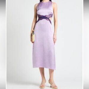 Sandro Lilac Maxi Dress with Dark Lace Waist